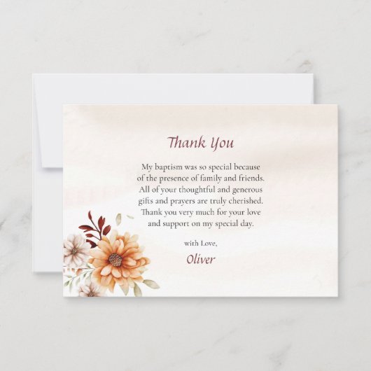 Wein und Creme Boho Blume Orthodoxe Taufe Dankeskarte (Vorderseite)