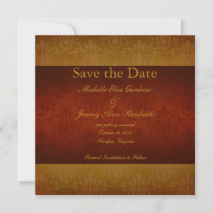 Wein- und Gold Vintage-Damaskus-Hochzeitseinladung Save The Date