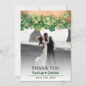 Wein und Holz rustikale St Patricks Hochzeit Foto Dankeskarte (Vorderseite)