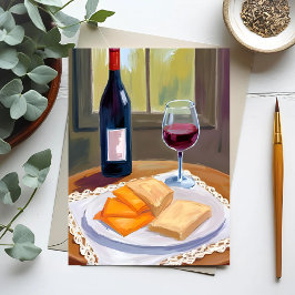 Wein und Käse | Aquarellmalerei Postkarte