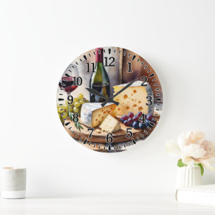 Wein und Käse Große Wanduhr