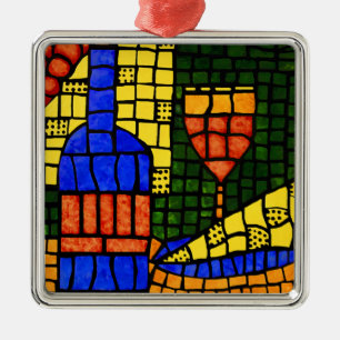 Wein-und Käse-helles FarbImitat-Mosaik Silbernes Ornament