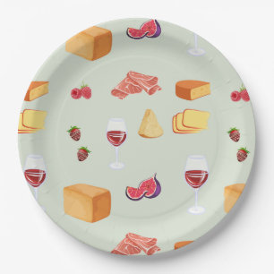 Wein- und Käse-Muster Pappteller