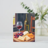 Wein und Käse | Ölfarbe Postkarte (Stehend Vorderseite)