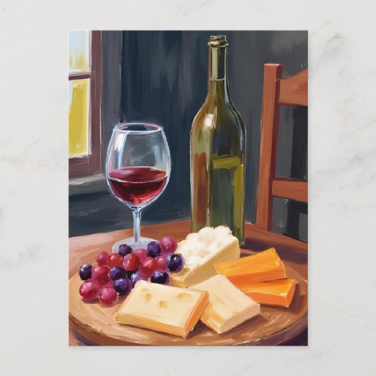 Wein und Käse | Ölfarbe Postkarte (Vorderseite)