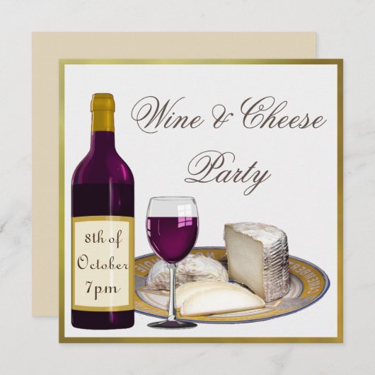 WEIN- UND KÄSE-PARTY EINLADUNG (Vorne/Hinten)