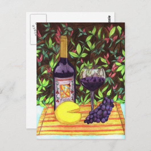 Wein und Käse Postkarte (Vorne/Hinten)