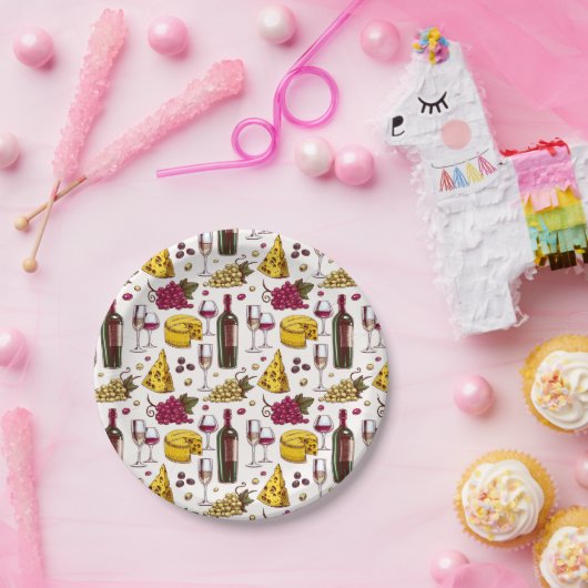 Wein und Käse Verkostung Party, Weinflaschen Traub Pappteller (Party)