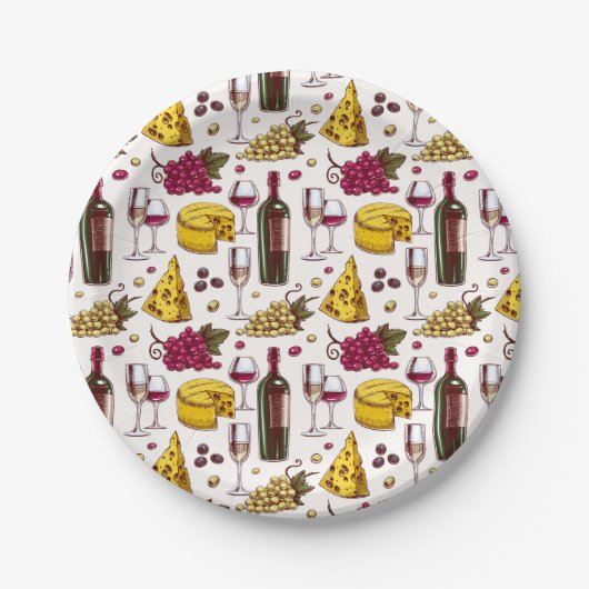 Wein und Käse Verkostung Party, Weinflaschen Traub Pappteller (Vorderseite)