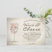 Wein und Käse zum Geburtstag Einladung (Stehend Vorderseite)