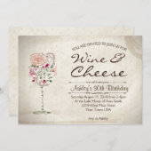 Wein und Käse zum Geburtstag Einladung (Vorne/Hinten)