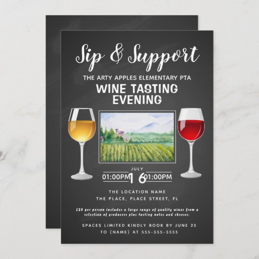 Wein- und Käsefundraiser-Veranstaltung und Unterst Einladung (Vorne/Hinten)