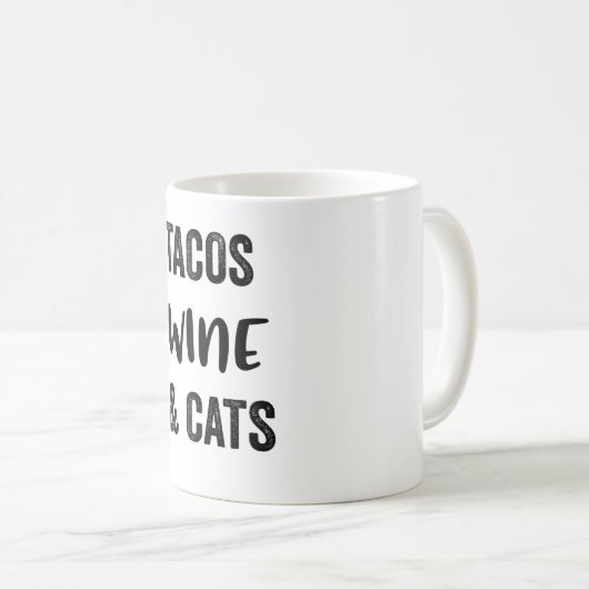 Wein und Katzen von Tacos Kaffeetasse (VorderseiteRechts)