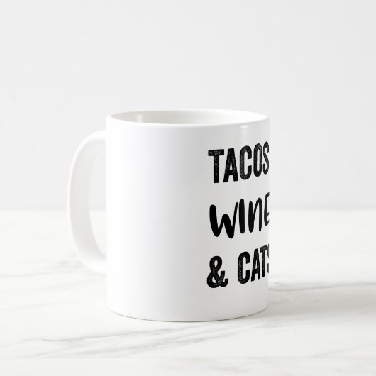 Wein und Katzen von Tacos Kaffeetasse (Vorderseite Links)