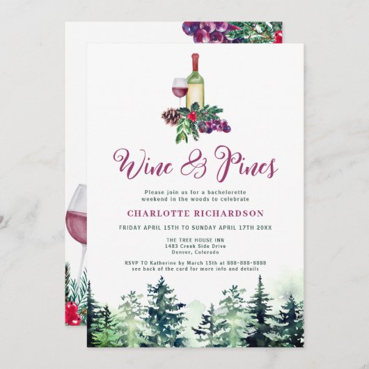Wein und Kiefern Bachelorette Wochenendhaus in Hol Einladung (Vorne/Hinten)
