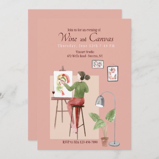 Wein und Leinwand Einladung (Vorne/Hinten)