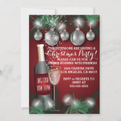 Wein und Ornamente Weihnachtsfeier Rote Weihnachts Einladung (Vorderseite)