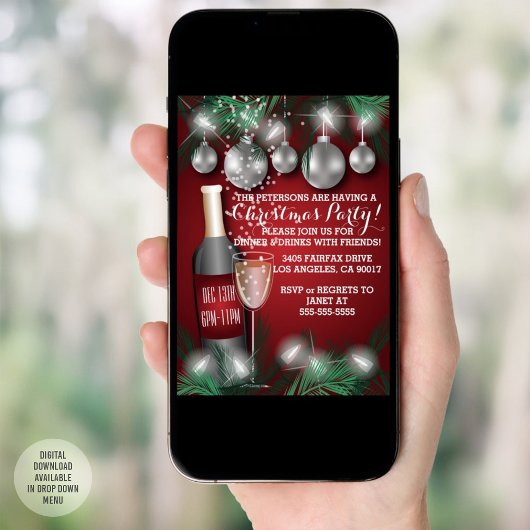 Wein und Ornamente Weihnachtsfeier Rote Weihnachts Einladung