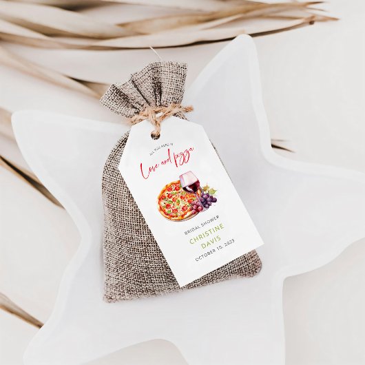 Wein und Pizza Brautparty Geschenkanhänger