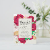 Wein und Rosa Peony Brunch & Bubbly Einladung (Stehend Vorderseite)