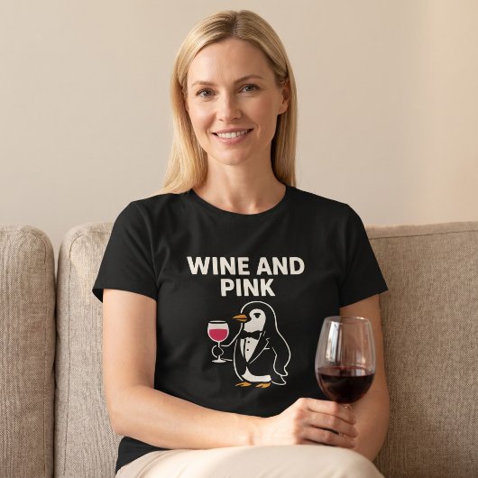 Wein und rosa Pinguin T-Shirt