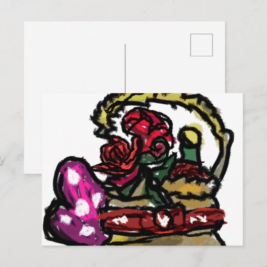 Wein und Rose Postkarte (Vorne/Hinten)