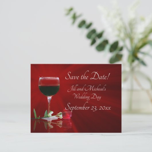Wein und Rose Save the Date Einladungspostkarte (Stehend Vorderseite)
