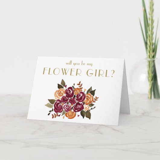 Wein und Rose wirst du mein Blumenmädchen sein? Einladung (Vorderseite)