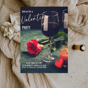 Wein und Rosen Valentinstag-Romantische rote Rose  Einladung