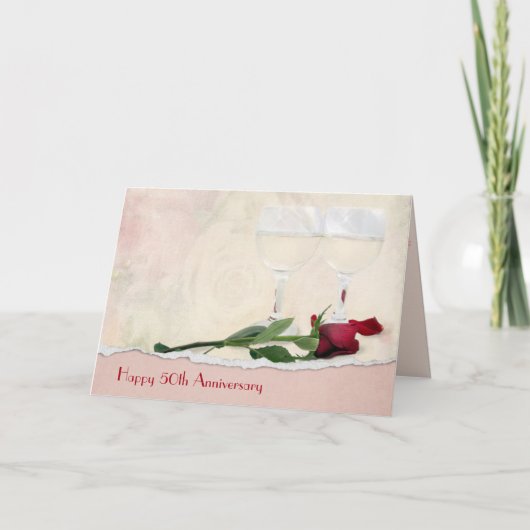 Wein und Rote Rose 50 Jahre alt Karte (Vorderseite)
