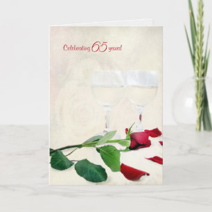 Wein und rote Rose zum 65. Jubiläum Karte