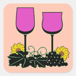 Wein und Sonnenblumen Quadratischer Aufkleber