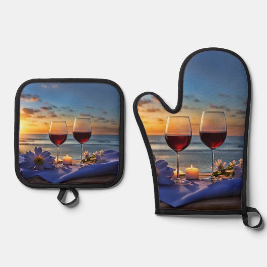 Wein und Strand Ofenhandschuh & Topflappen-Set (Vorderseite)