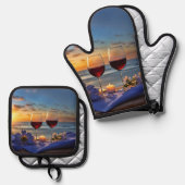 Wein und Strand Ofenhandschuh & Topflappen-Set (Vorderseite/Rückseite)