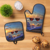 Wein und Strand Ofenhandschuh & Topflappen-Set (Oben Unten)