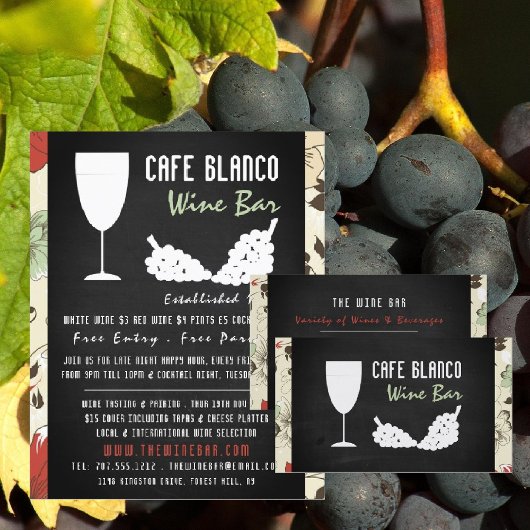 Wein und Trauben, Blumenkohl Bar/Weinkeller Visitenkarte