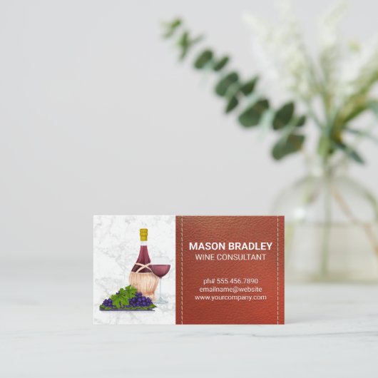Wein und Trauben | Marmor mit Strohleder Visitenkarte (Stehend Vorderseite)