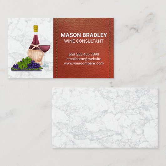 Wein und Trauben | Marmor mit Strohleder Visitenkarte (Vorne/Hinten)