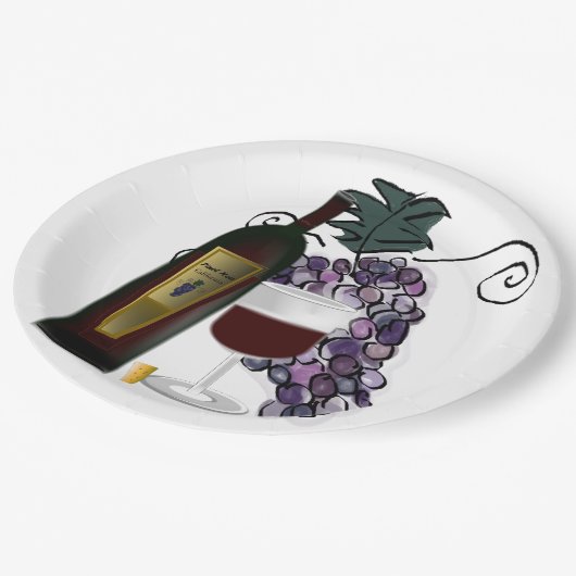 Wein und Trauben Pappteller (Schrägansicht)