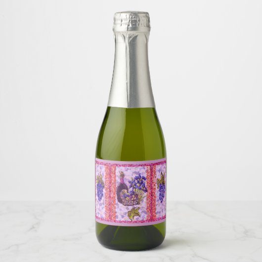 Wein und Trauben Provence Picnic Pointillism Schaumweinetikett (Vorderseite)