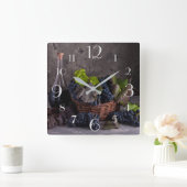 Wein und Trauben Stillleben Quadratische Wanduhr (Zuhause)