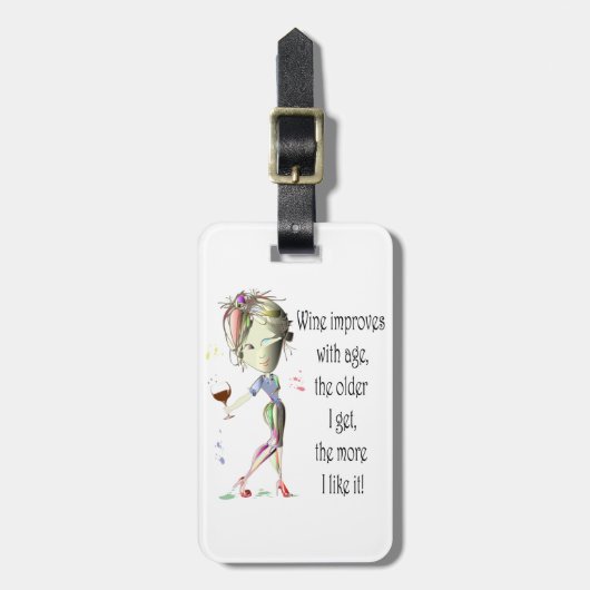 Wein verbessert mit Alters-humorvollem Gepäckanhänger (Vorderseite vertikal)