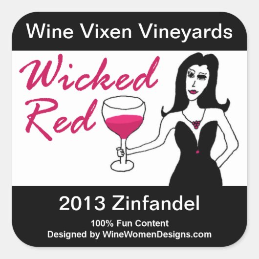 Wein Vixen Wicked Red Imitats Weinetikett Quadratischer Aufkleber (Vorderseite)