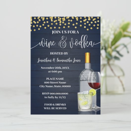 Wein & Vodka Verkostung Party Drinks Nacht Out Einladung (Stehend Vorderseite)