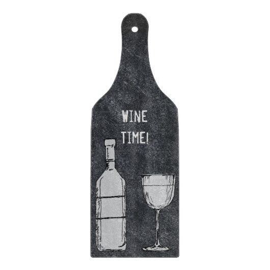Wein-Zeit-Tafel-Wein-Flasche u. Glas Schneidebrett (Vorderseite)