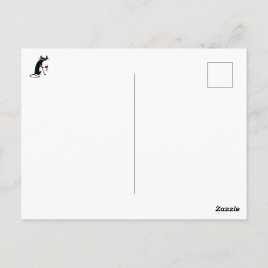 Wein zum Abendessen Funny Weinangebot mit Cat Postkarte (Rückseite)
