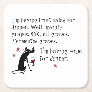 Wein zum Abendessen Funny Weinangebot mit Cat Rechteckiger Pappuntersetzer