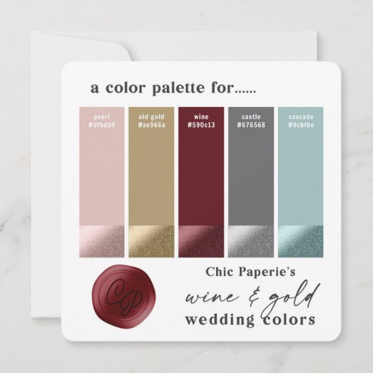 Weinaqua & Gold Winter Wedelfarbenkarte Einladung (Vorderseite)