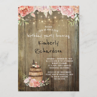 Weinbarrel Rustic String Lights Geburtstagsparty Einladung