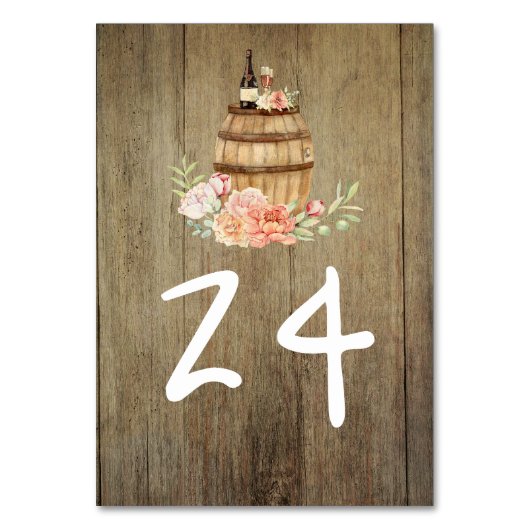 Weinbarrel Rustikales Landfloral Tischnummer (Vorderseite)